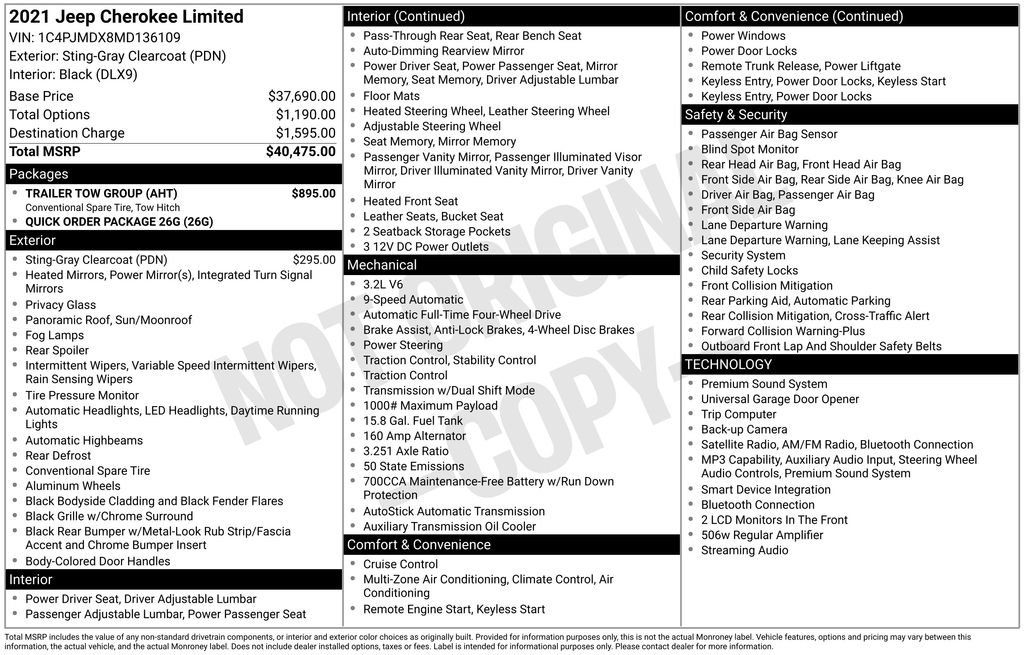 Used 2021 Jeep Cherokee Limited w/ Trailer Tow Group AWD/4WD image 4