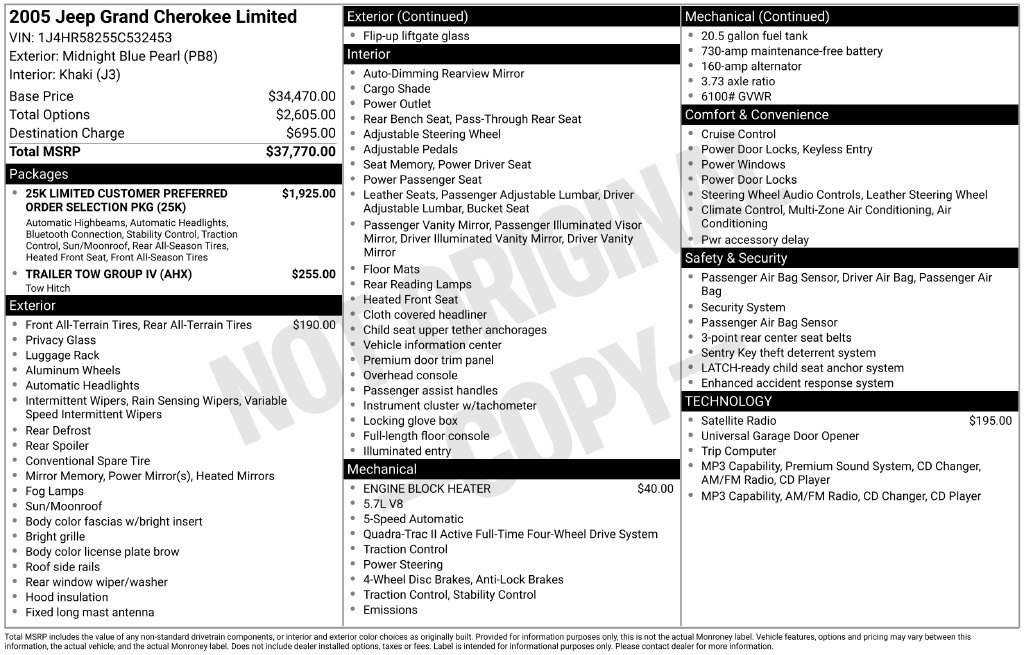 Used 2005 Jeep Grand Cherokee Limited AWD/4WD image 6