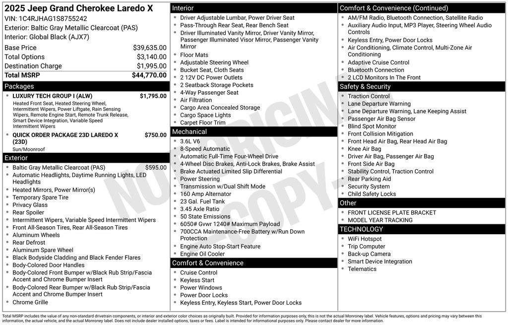 New 2025 Jeep Grand Cherokee Laredo X w/ Luxury Tech Group I AWD/4WD image 4