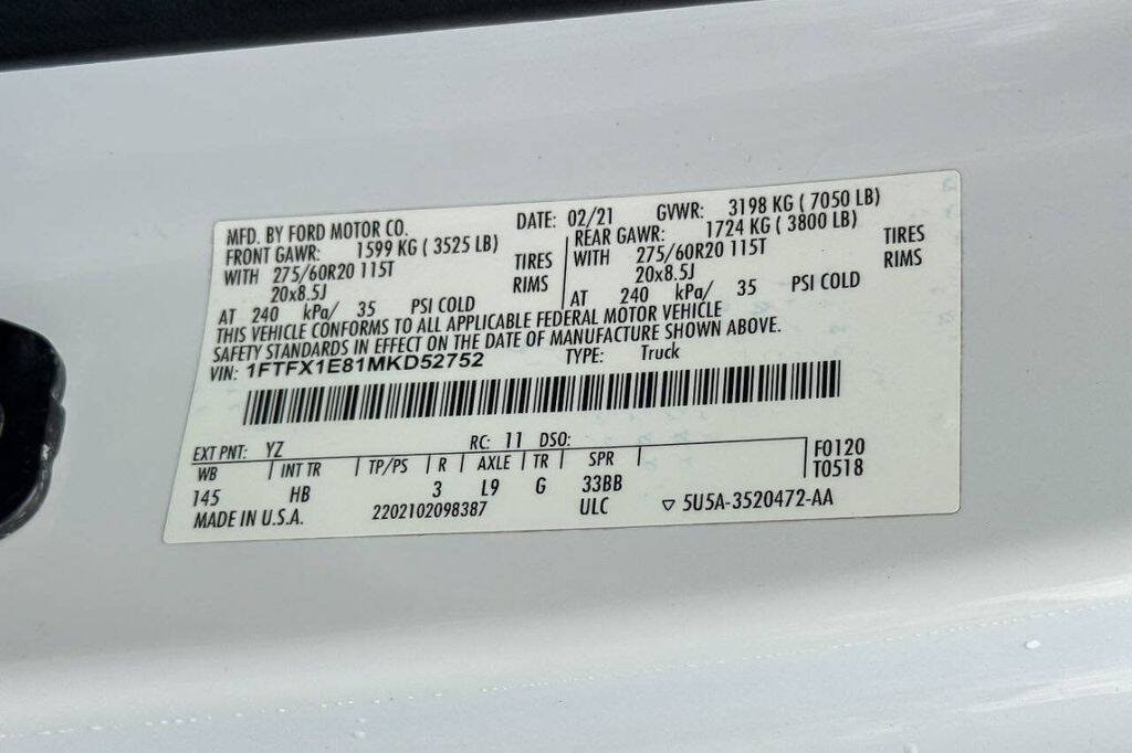 Certified 2021 Ford F150 Lariat w/ Equipment Group 502A High AWD/4WD image 20