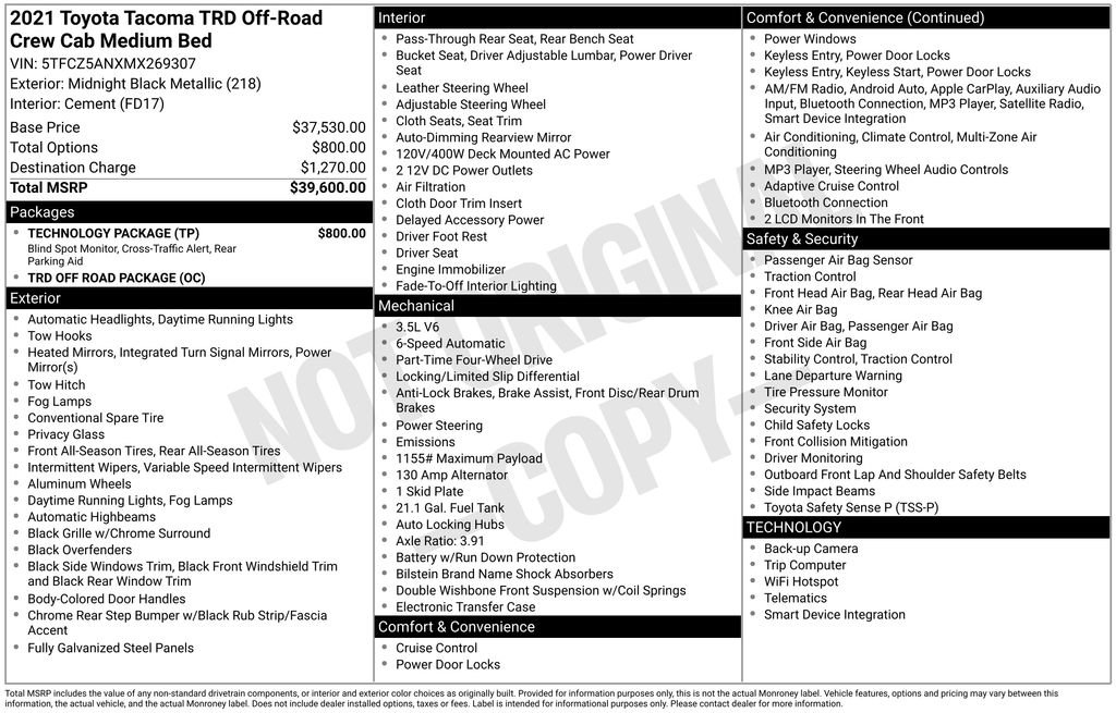 Used 2021 Toyota Tacoma TRD Off-Road w/ Technology Package image 35