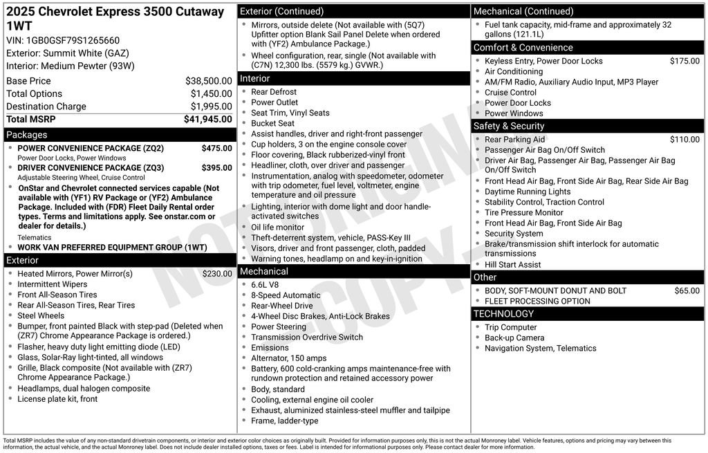 Used 2025 Chevrolet Express 3500 w/ Power Convenience Package RWD image 31