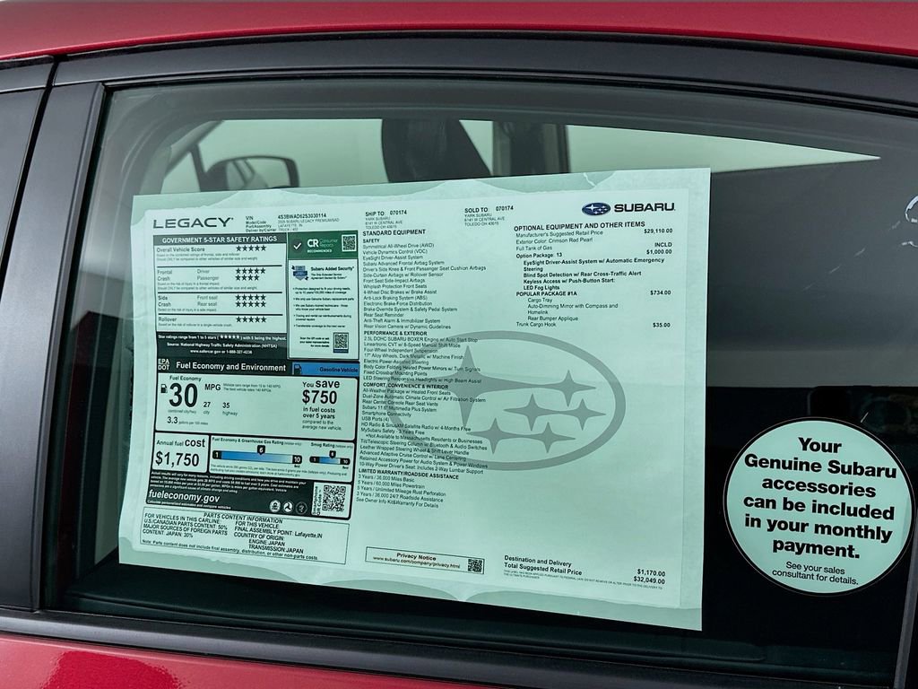 New 2025 Subaru Legacy Premium w/ Popular Package #1A image 12