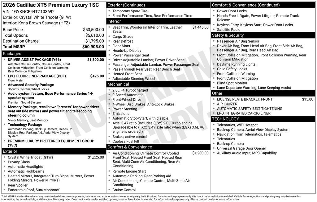 New 2026 Cadillac XT5 Premium Luxury w/ Driver Assist Package FWD image 42