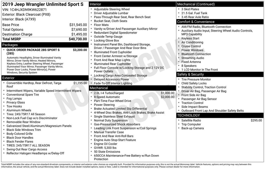 Used 2019 Jeep Wrangler Unlimited Sport S AWD/4WD image 3
