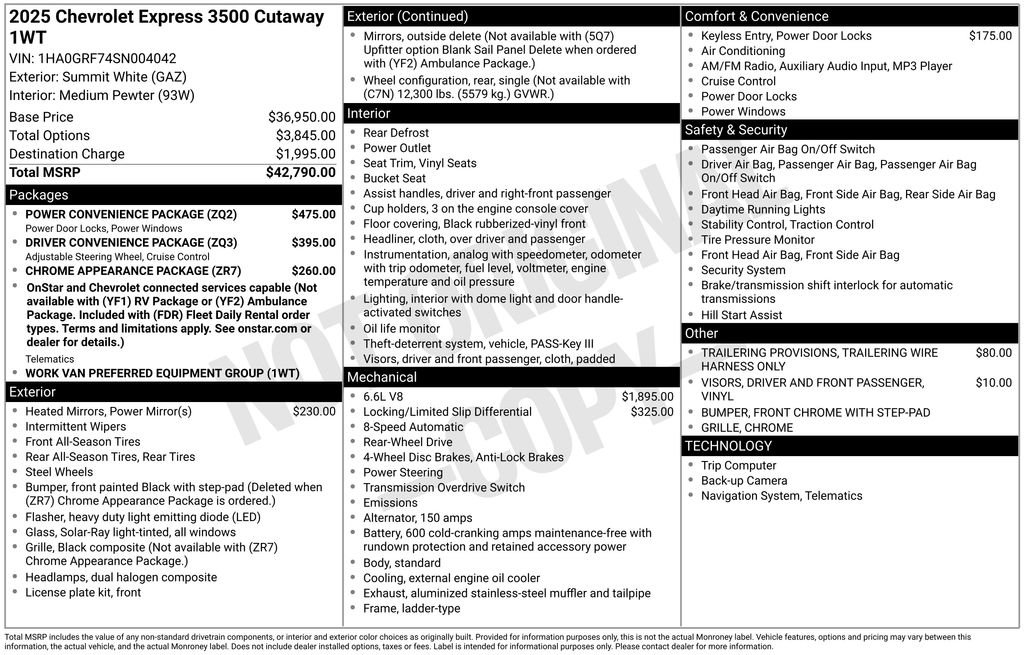 New 2025 Chevrolet Express 3500 Work Van w/ Power Convenience Package RWD image 10