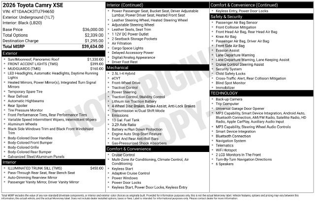 New 2026 Toyota Camry XSE FWD image 5