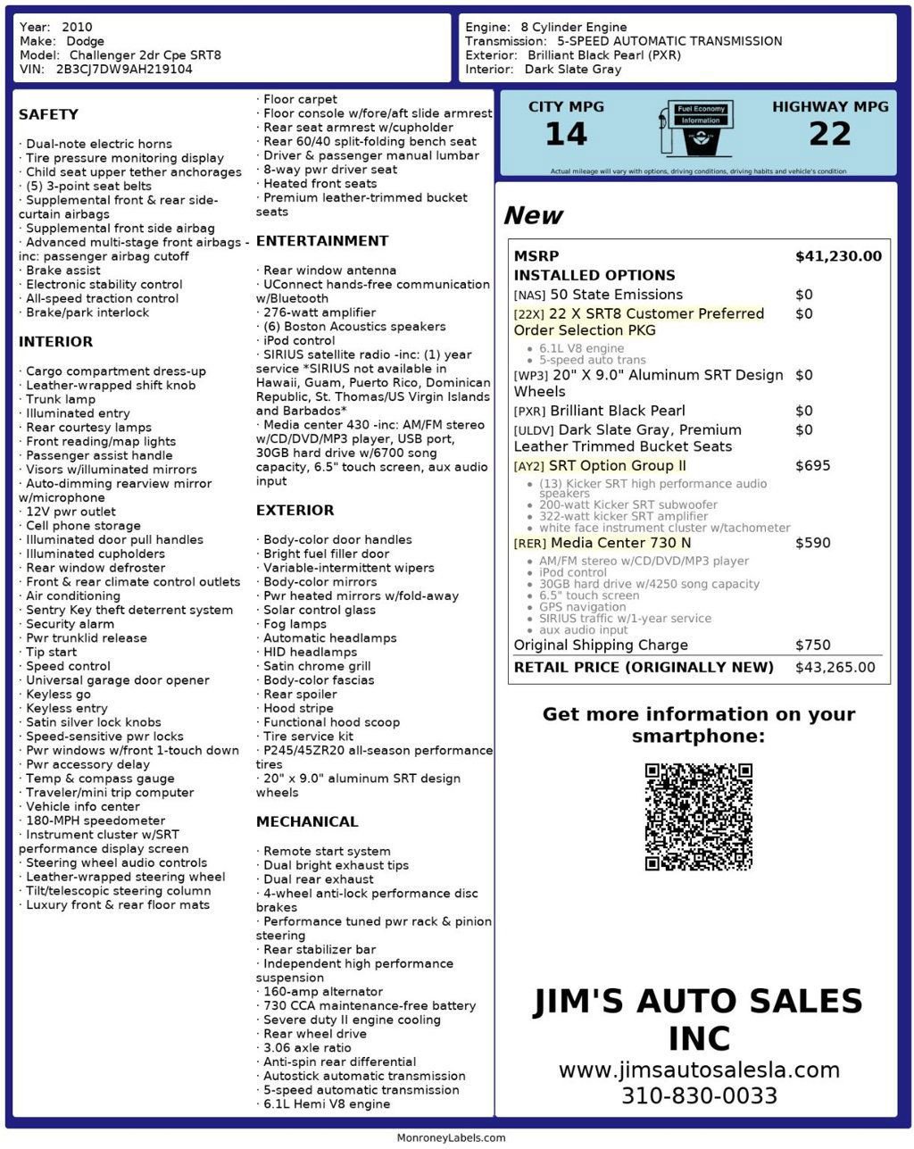 Used 2010 Dodge Challenger SRT8 w/ SRT Option Group II image 7