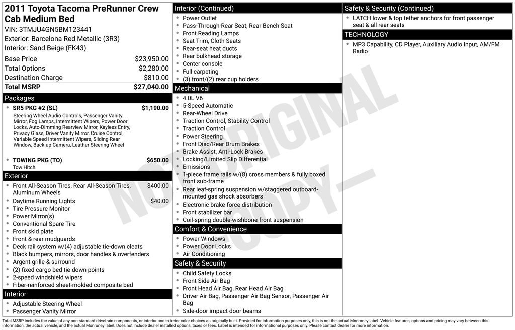 Used 2011 Toyota Tacoma PreRunner w/ SR5 Pkg #2 RWD image 10