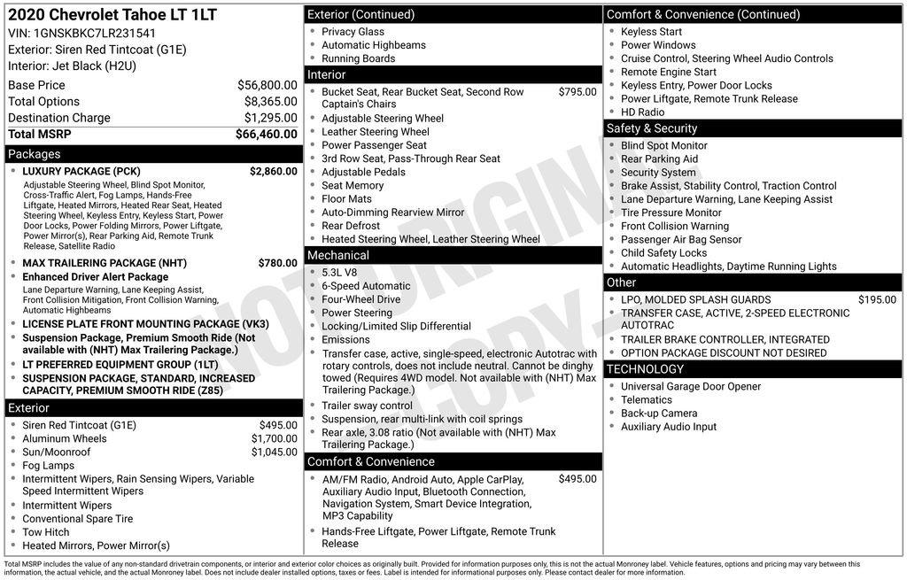 Used 2020 Chevrolet Tahoe LT w/ Luxury Package AWD/4WD image 2