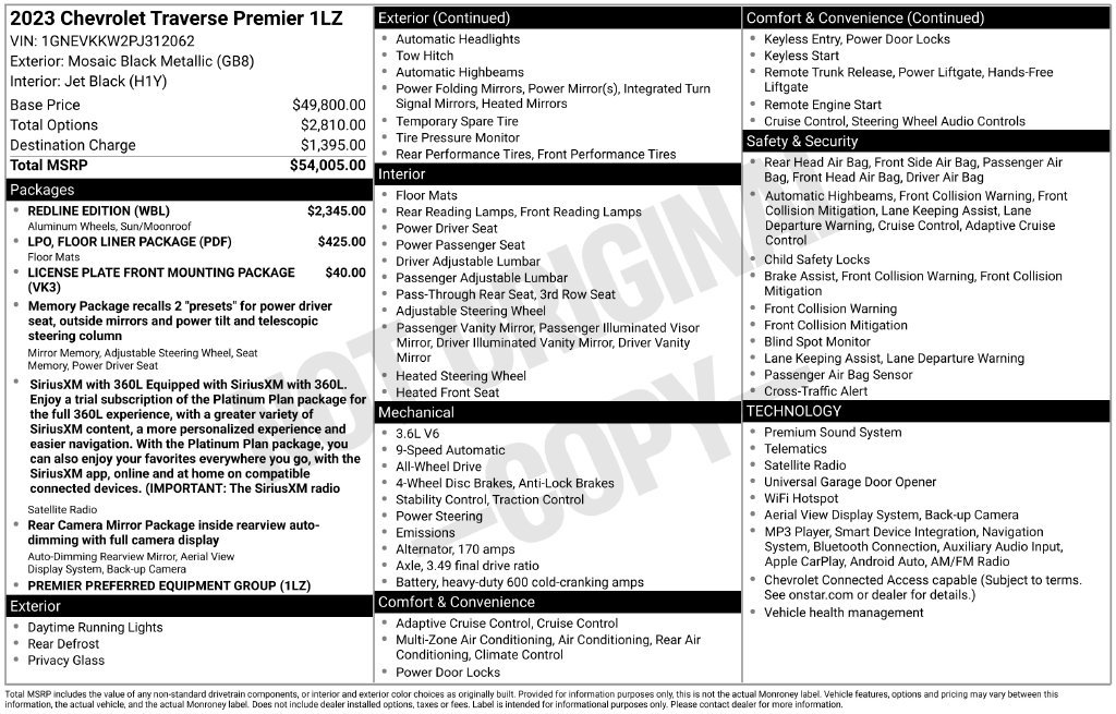 Used 2023 Chevrolet Traverse Premier w/ Redline Edition AWD/4WD image 6