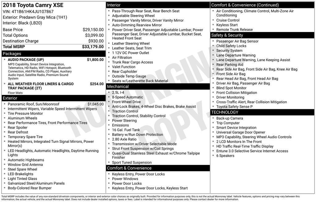 Used 2018 Toyota Camry XSE w/ Audio Package image 3