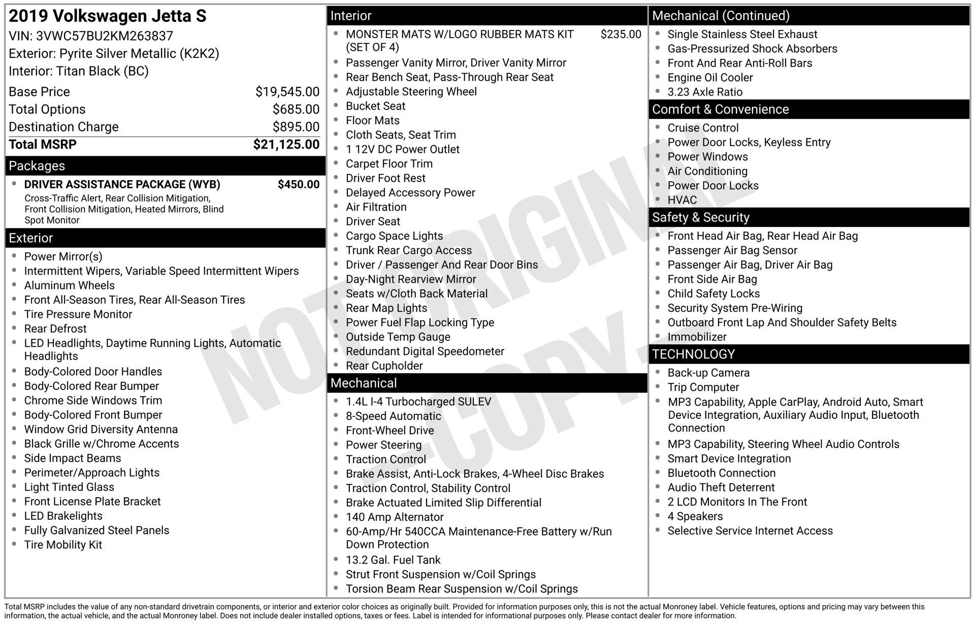 Used 2019 Volkswagen Jetta S w/ Driver Assistance Package FWD image 3