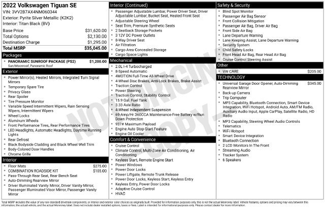 Used 2022 Volkswagen Tiguan SE w/ Panoramic Sunroof Package AWD/4WD image 37