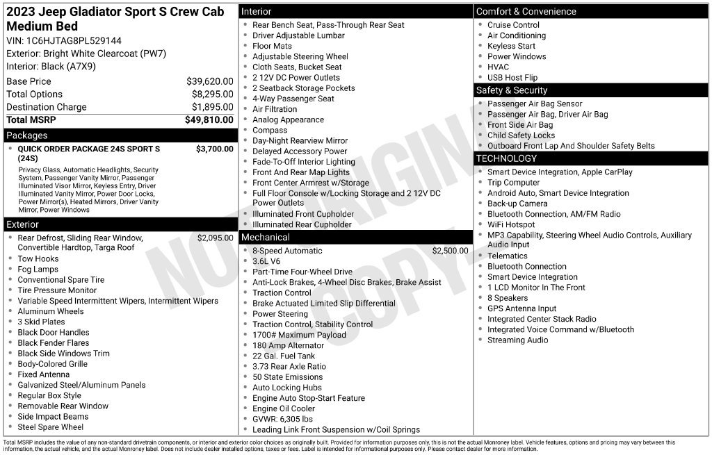 Used 2023 Jeep Gladiator Sport AWD/4WD image 56