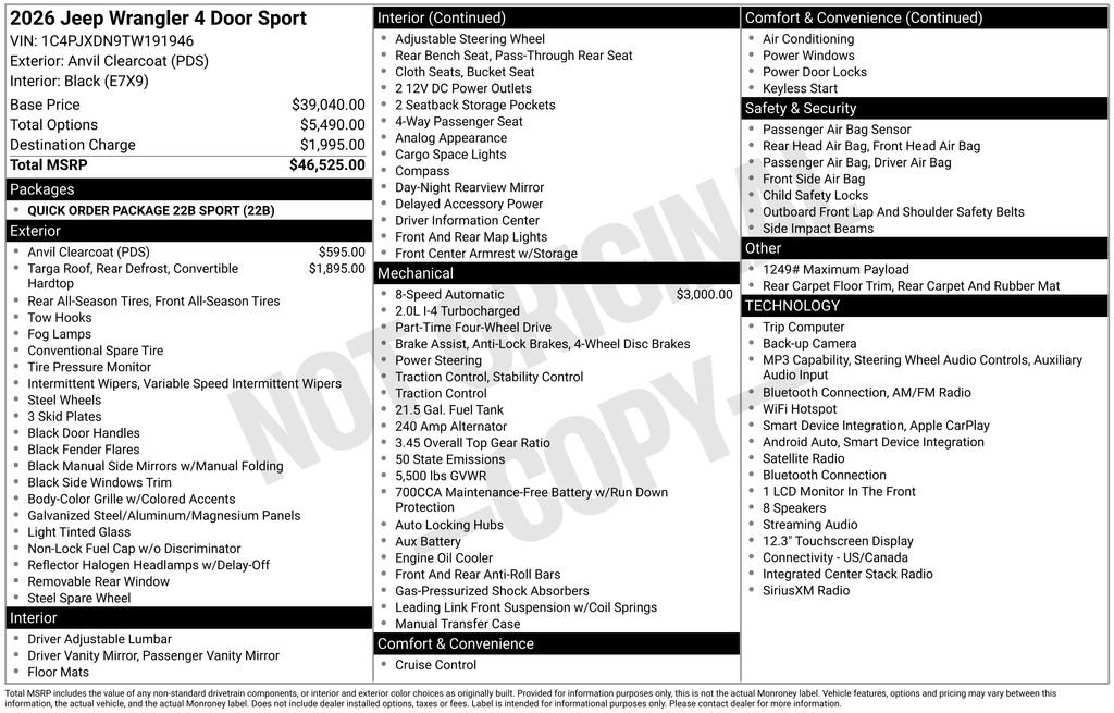 Used 2026 Jeep Wrangler Unlimited Sport AWD/4WD image 6