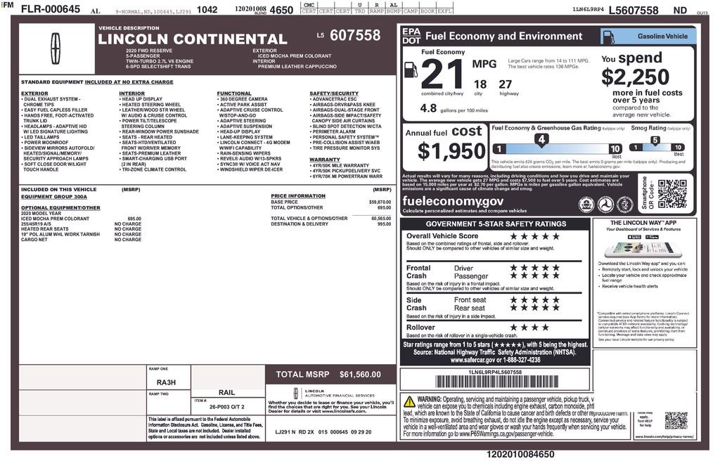 Certified 2020 Lincoln Continental Reserve image 7