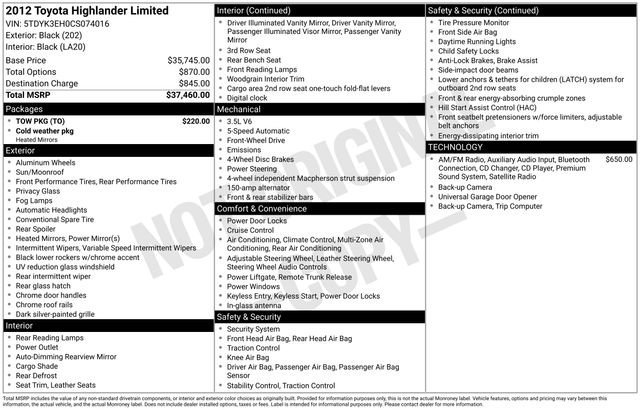 Used 2012 Toyota Highlander Limited w/ Tow Pkg FWD image 36