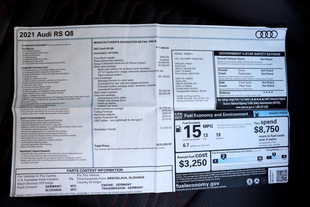 Used 2021 Audi RS Q8 w/ Black Optic Package AWD/4WD image 94