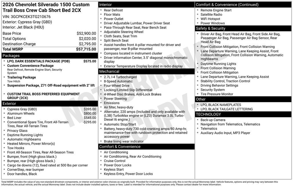 New 2026 Chevrolet Silverado 1500 Custom Trail Boss w/ LPO, Dark Essentials Package image 4