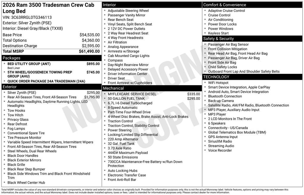 New 2026 RAM 3500 Tradesman w/ Bed Utility Group AWD/4WD image 6