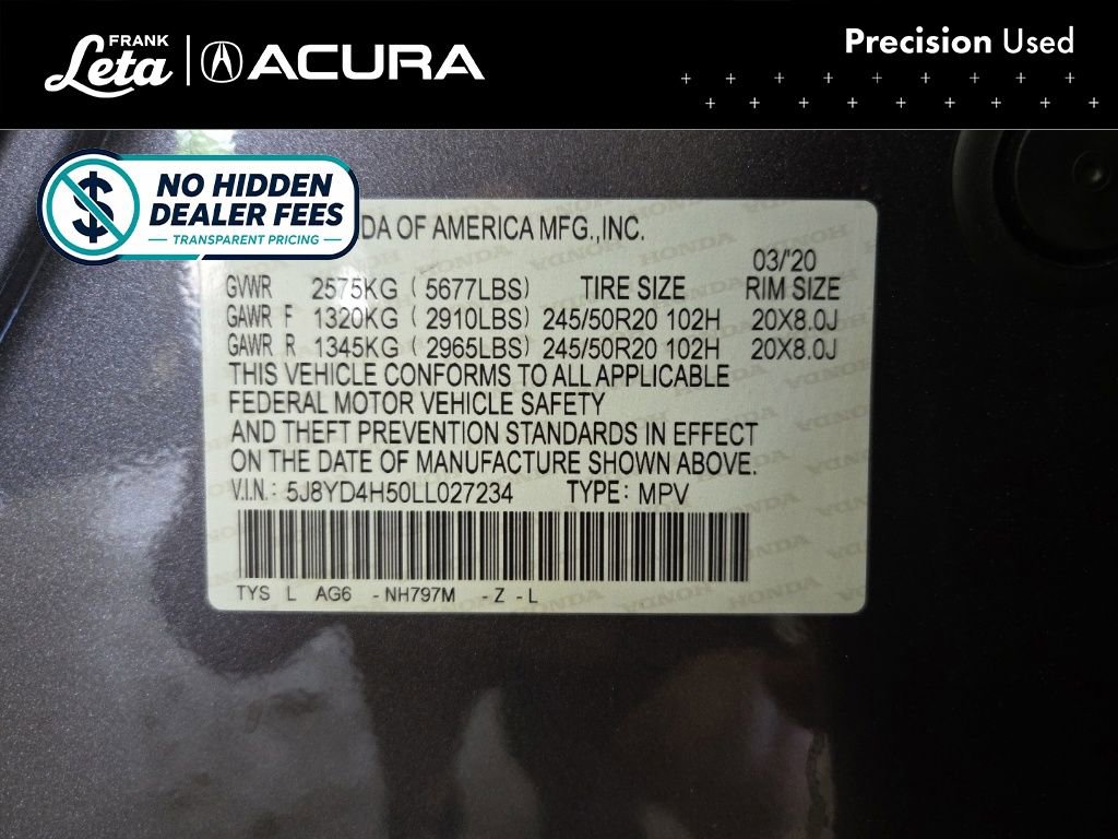 Certified 2020 Acura MDX SH-AWD w/ Technology Package image 26