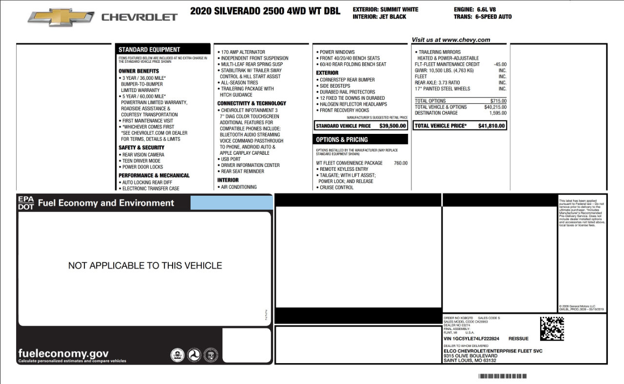 Used 2020 Chevrolet Silverado 2500 W/T w/ WT Fleet Convenience Package image 4