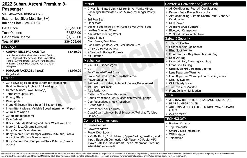 Used 2022 Subaru Ascent Premium w/ Convenience Package image 29