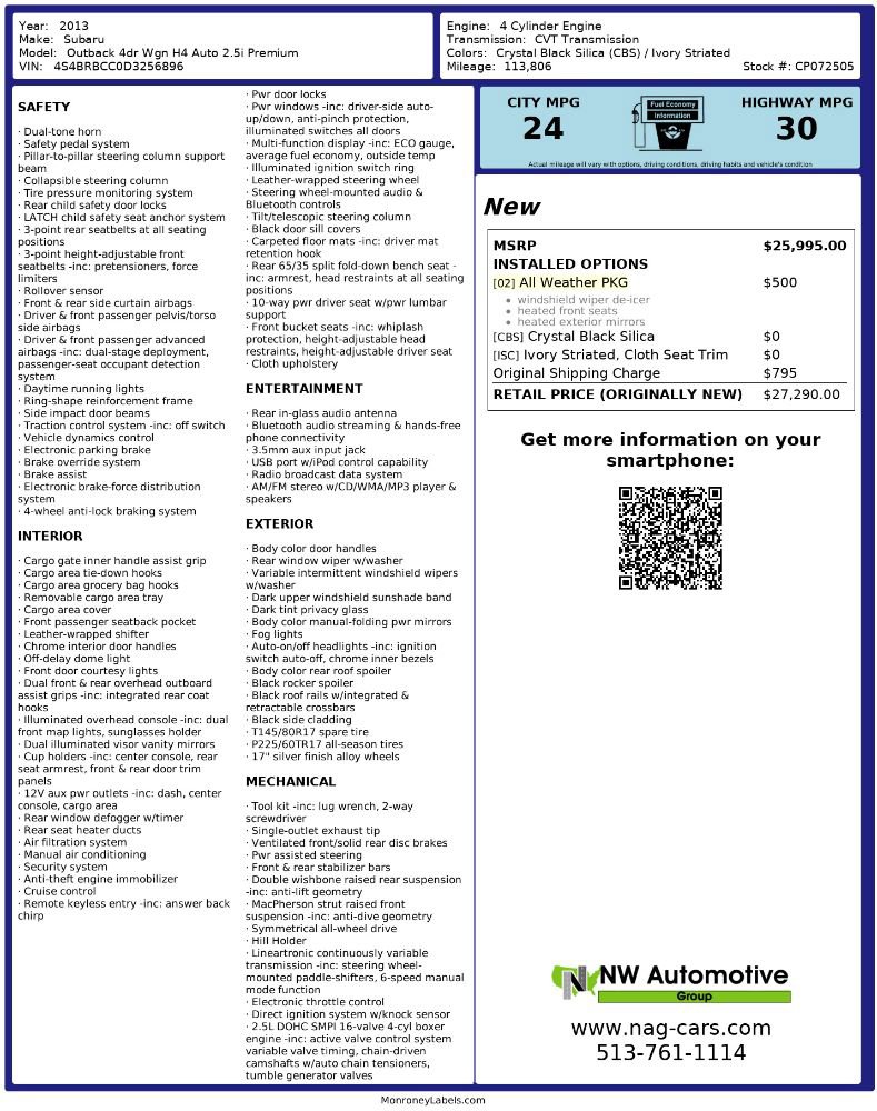 Used 2013 Subaru Outback 2.5i Premium w/ All-Weather Pkg image 2