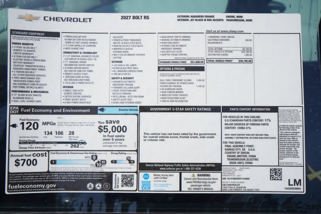 New 2027 Chevrolet Bolt RS w/ Technology Package FWD image 31