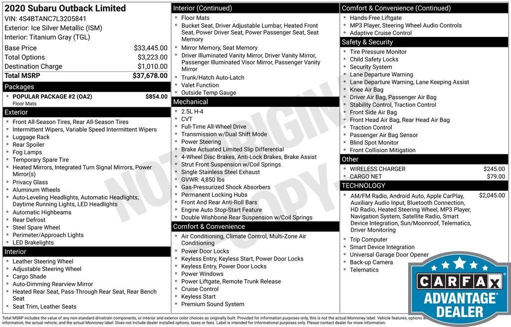 Used 2020 Subaru Outback Limited w/ Popular Package #2 image 13