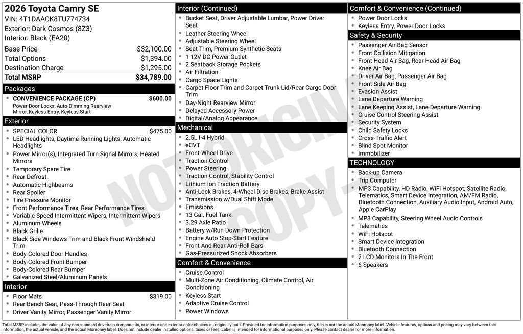 New 2026 Toyota Camry SE w/ Convenience Package FWD image 37