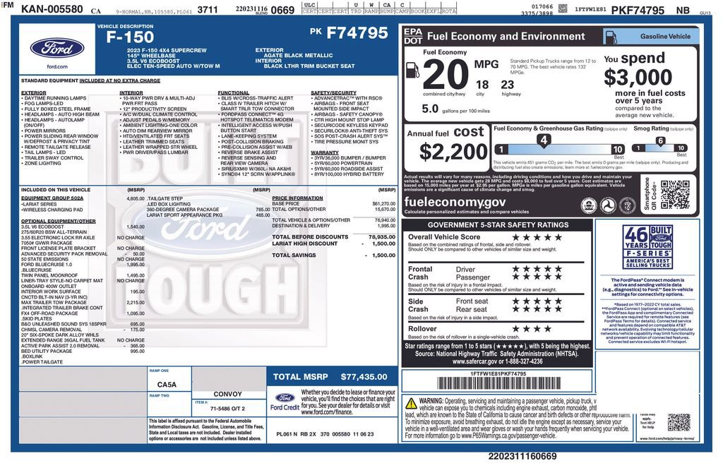 Used 2023 Ford F150 Lariat w/ Equipment Group 502A High image 2