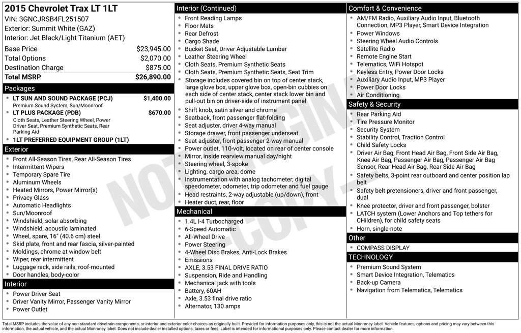 Used 2015 Chevrolet Trax LT w/ LT Sun and Sound Package image 6