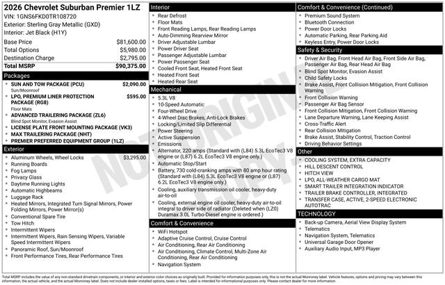 New 2026 Chevrolet Suburban Premier w/ Sun And Tow Package image 4