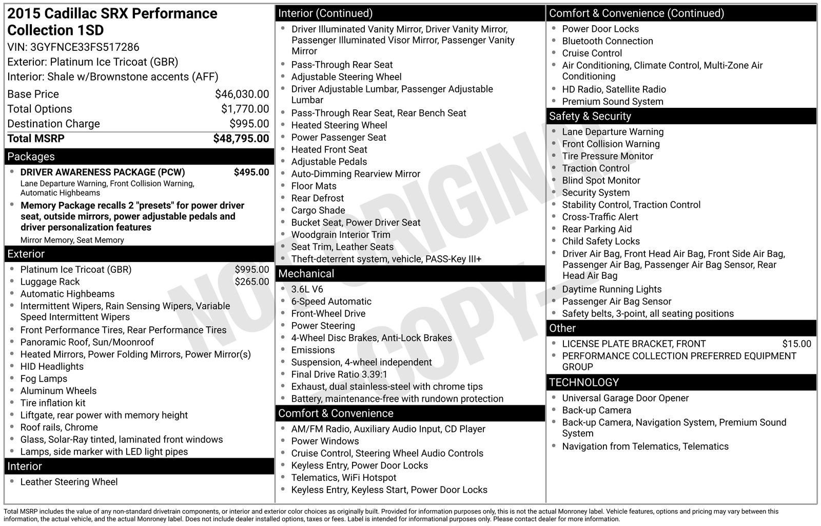 Used 2015 Cadillac SRX Performance w/ Driver Awareness Package image 12