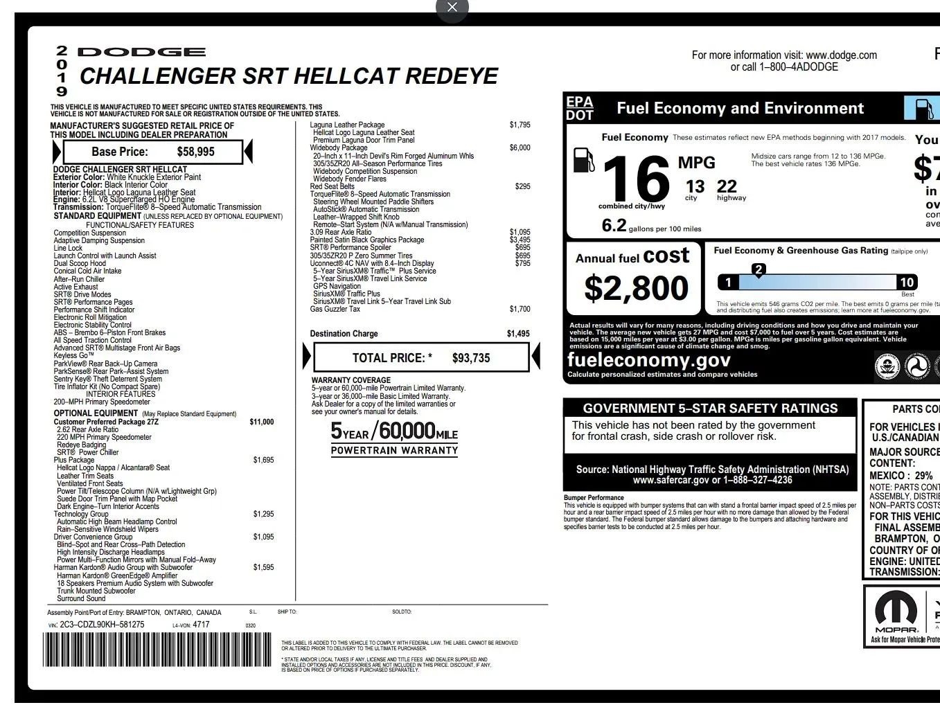 Used 2019 Dodge Challenger SRT Hellcat Redeye RWD image 20