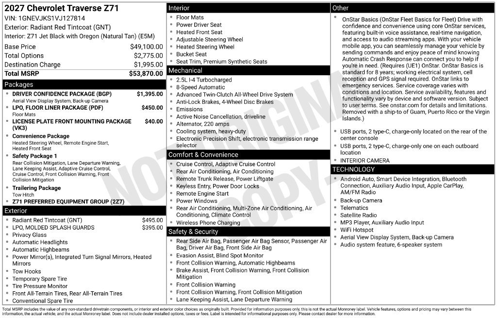 New 2027 Chevrolet Traverse Z71 w/ Driver Confidence Package AWD/4WD image 8