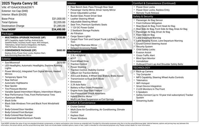 Used 2025 Toyota Camry SE w/ Multimedia Upgrade Package image 3