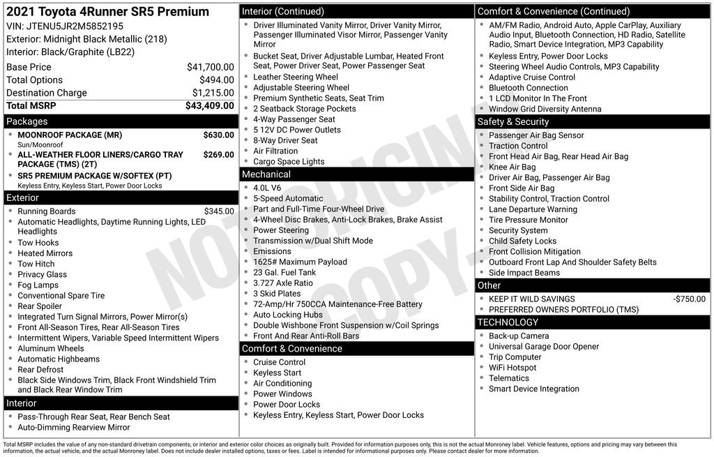 Used 2021 Toyota 4Runner SR5 Premium w/ Moonroof Package AWD/4WD image 7