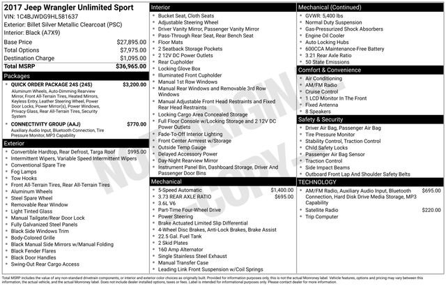 Used 2017 Jeep Wrangler Unlimited Sport w/ Quick Order Package 24S image 5