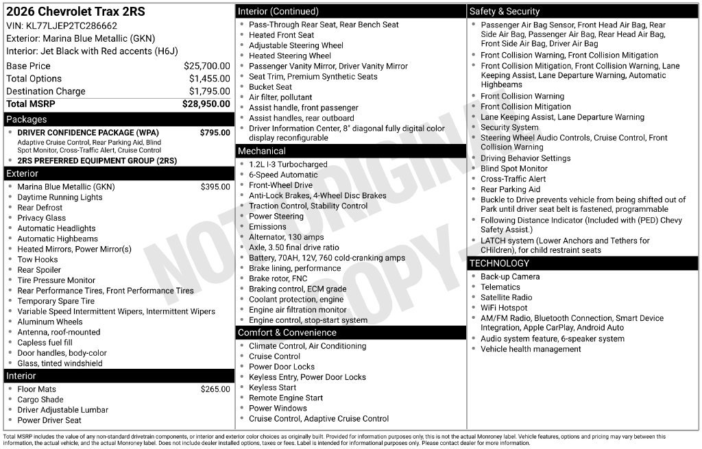 New 2026 Chevrolet Trax RS w/ Driver Confidence Package FWD image 11
