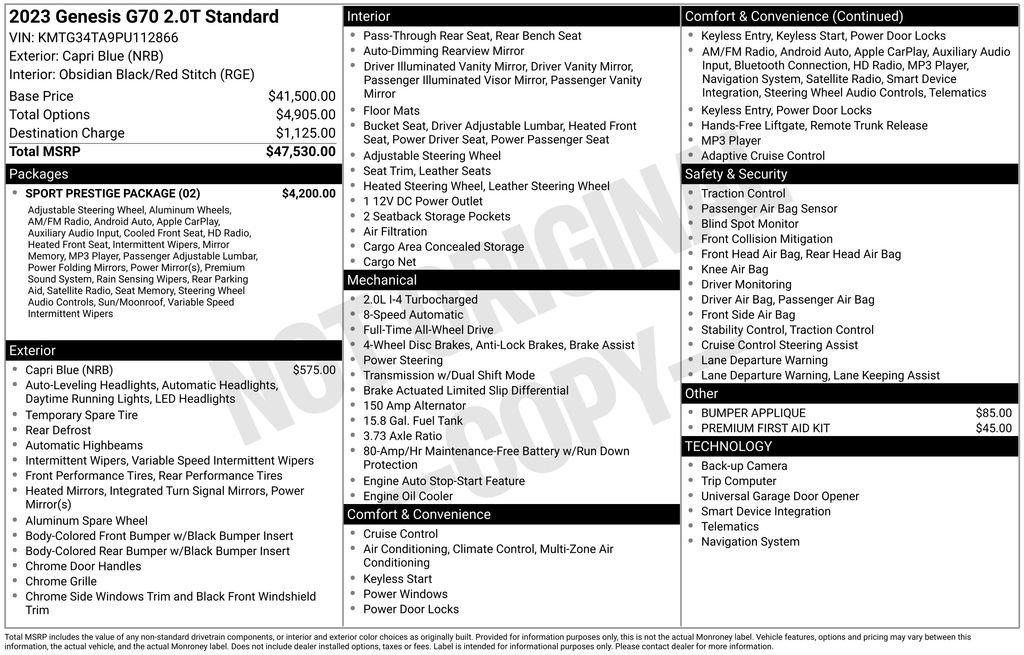 Used 2023 Genesis G70 2.0T w/ Sport Prestige Package image 30