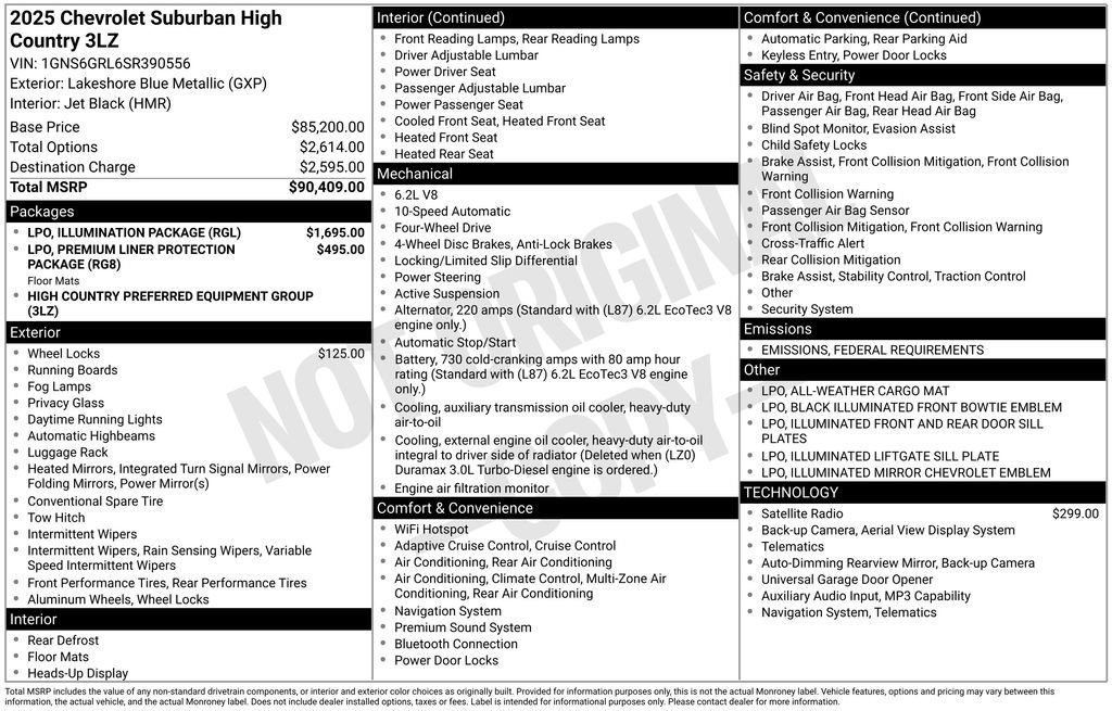 New 2025 Chevrolet Suburban High Country w/ LPO, Illumination Package image 4