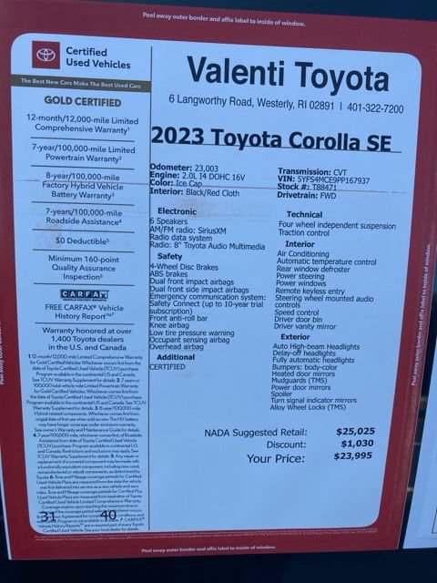 Certified 2023 Toyota Corolla SE w/ Carpet Mat Package (TMS) FWD image 40