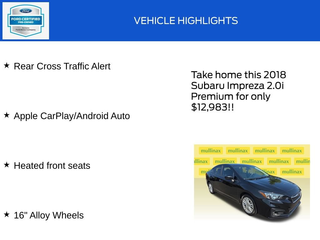 Used 2018 Subaru Impreza 2.0i Premium w/ Eyesight & BSD & Rcta AWD/4WD image 19