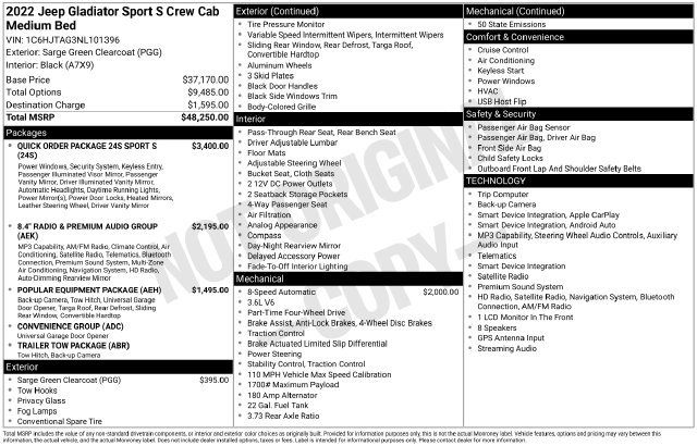 Used 2022 Jeep Gladiator Sport AWD/4WD image 2