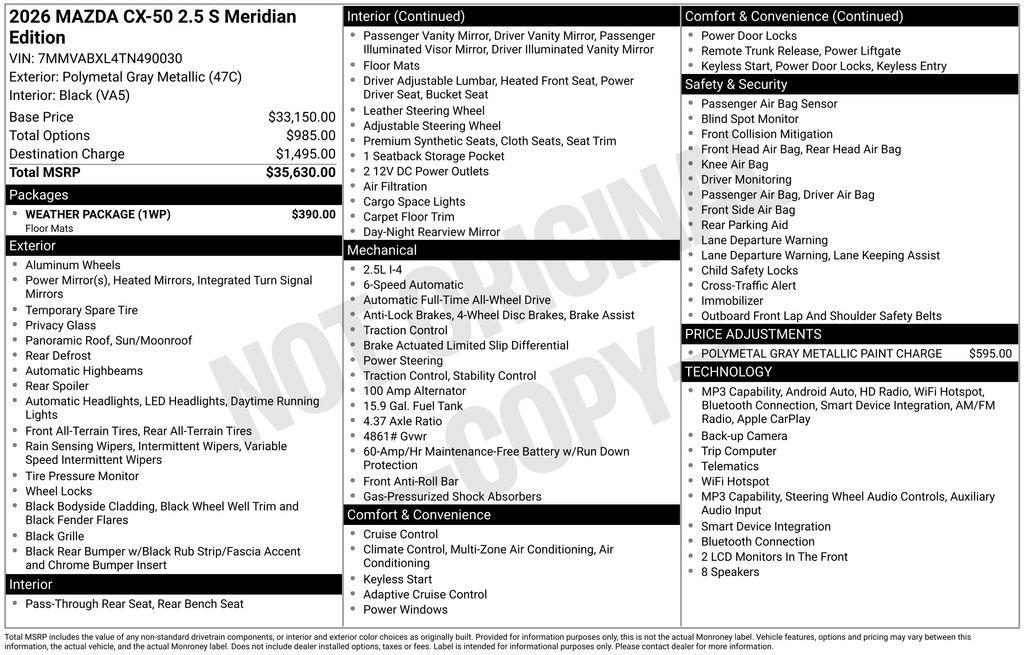 New 2026 MAZDA CX-50 Meridian Edition w/ Weather Package AWD/4WD image 33