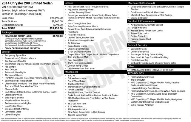 Used 2014 Chrysler 200 Limited w/ Sun/Sound Group FWD image 32