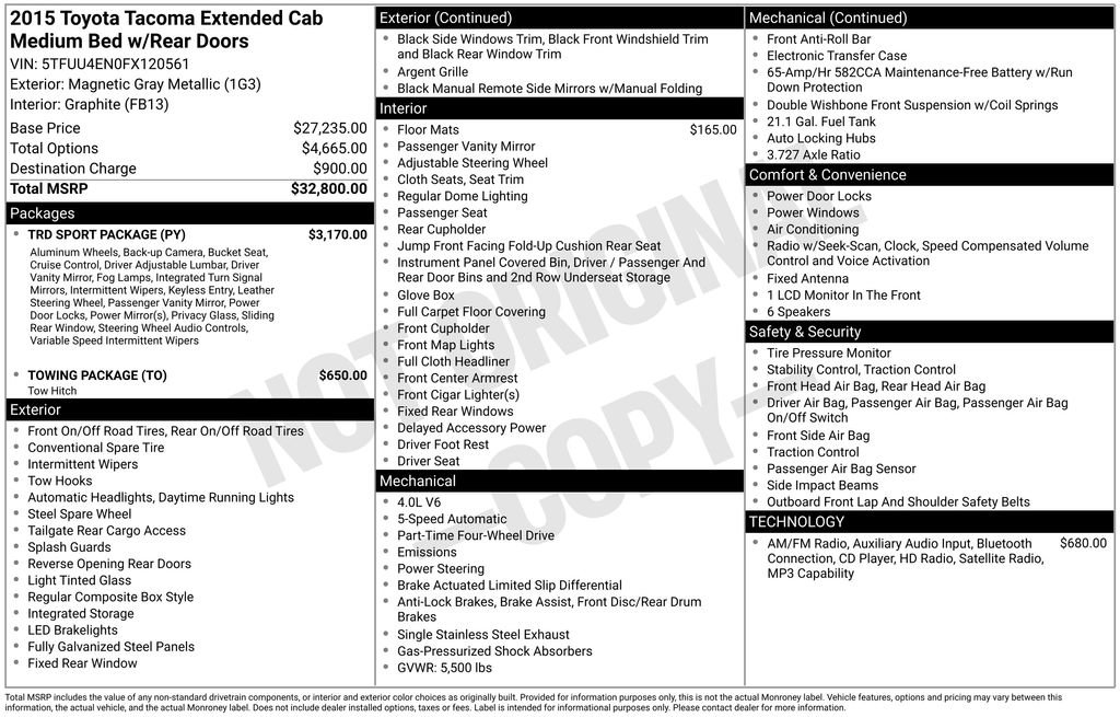 Used 2015 Toyota Tacoma 4x4 Access Cab V6 w/ TRD Sport Package image 7